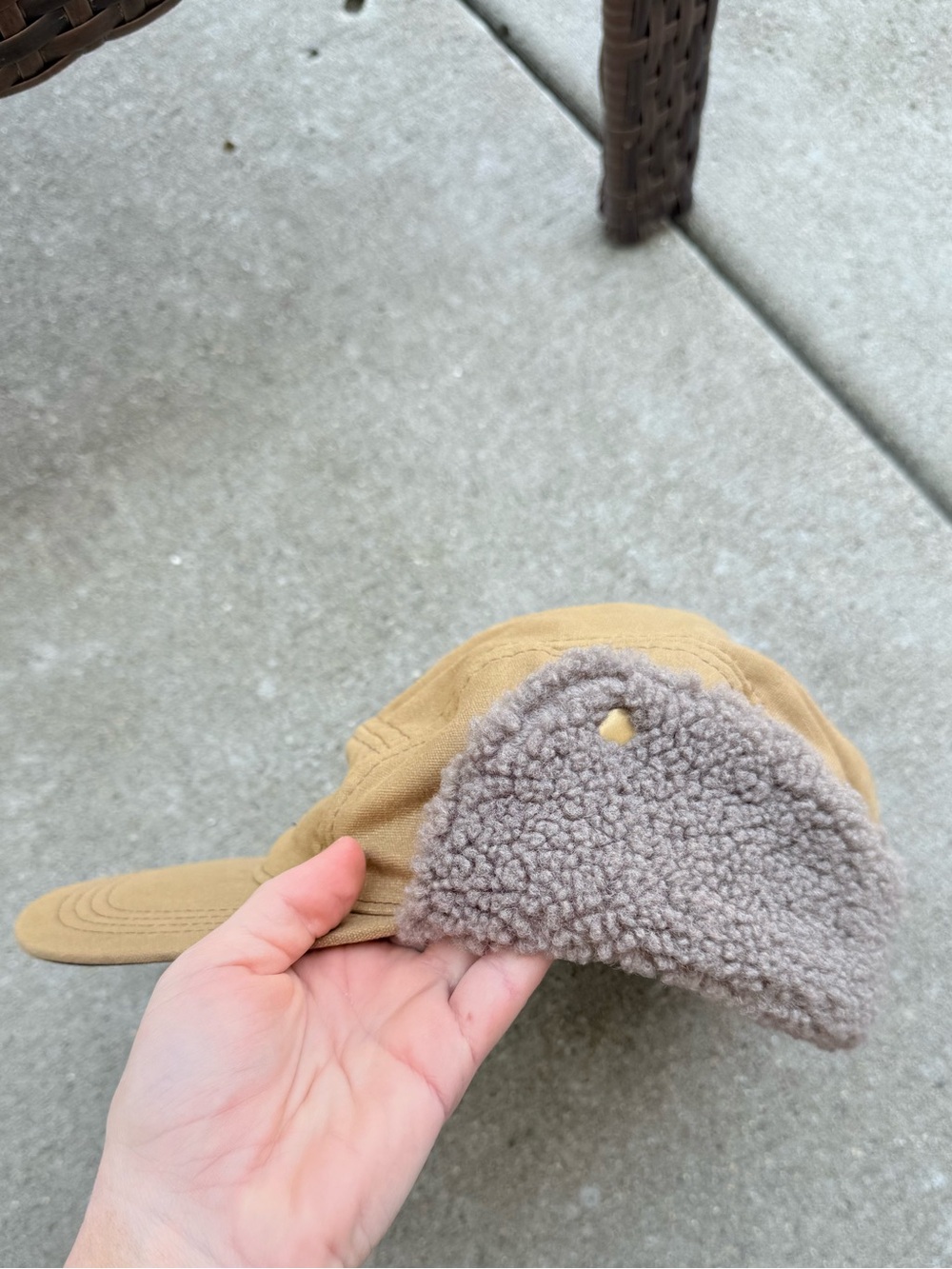 REI Co-op Trapper Cap Ear Flaps Hat Men's L/XL Khaki Tan Cotton Sherpa Fleece - Picture 4 of 9